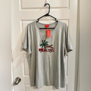 XXL CHRISTMAS Gray Graphic T-Shirt with Palm Tree and Van